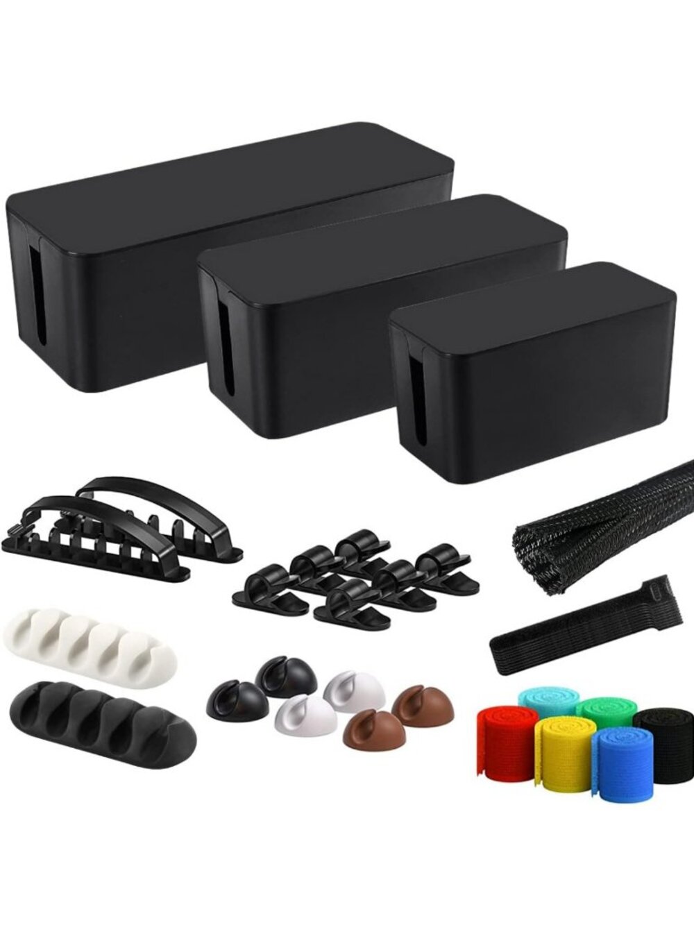 3-Pack Cable Management Box Set | Cord Organizer & Wire Concealer for Home